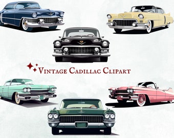 Vintage Cadillac Clipart - 13 PNG Images - Instant Download - Commercial Use - Vintage Car - Car Art - Retro Clipart
