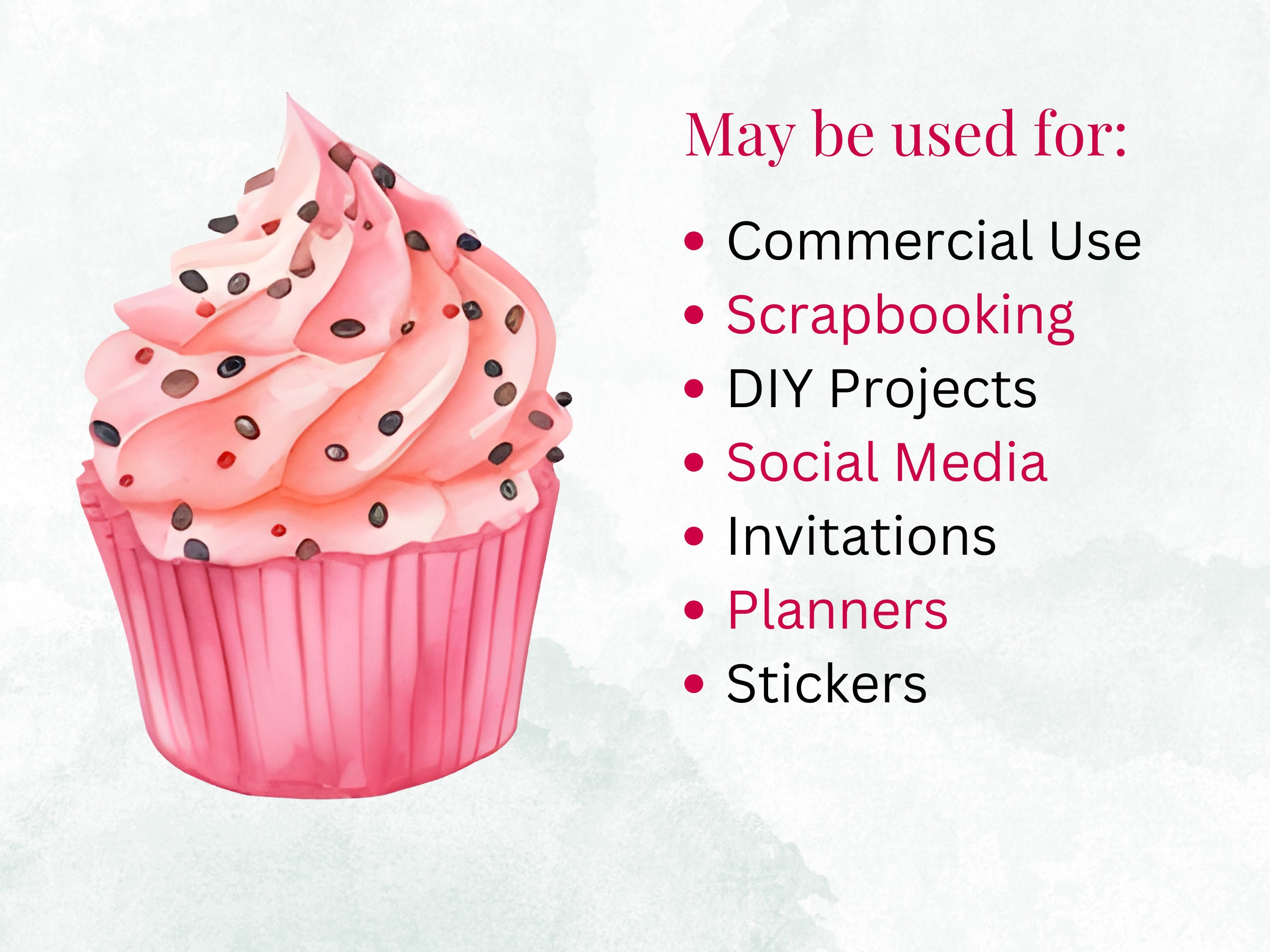 Watercolor Cupcakes Clipart - 38 PNG Graphics - Instant Download ...