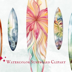 Watercolor Surfboard Clipart -  Surfing Clipart - 24 PNG Graphics - Instant Download - Commercial Use - Digital Art Collection