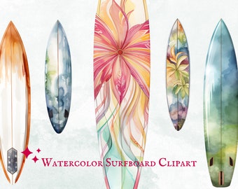 Acuarela tabla de surf Clipart - imágenes prediseñadas de surf - 24 gráficos PNG - descarga instantánea - uso comercial - colección de arte digital