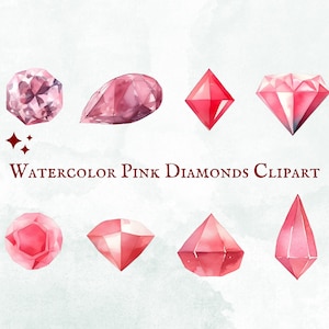 Watercolor Pink Diamonds Clipart - 25 PNG Images - Diamonds -  Gems Clipart - Instant Download - Commercial Use