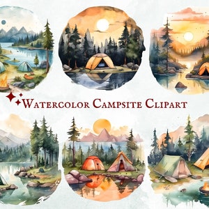 Watercolor Campsite Clipart - 18 PNG Graphics - Camping - Forrest - Instant Download - Commercial Use - Digital Art Collection