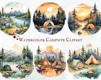 Watercolor Campsite Clipart - 18 PNG Graphics - Camping - Forrest - Instant Download - Commercial Use - Digital Art Collection