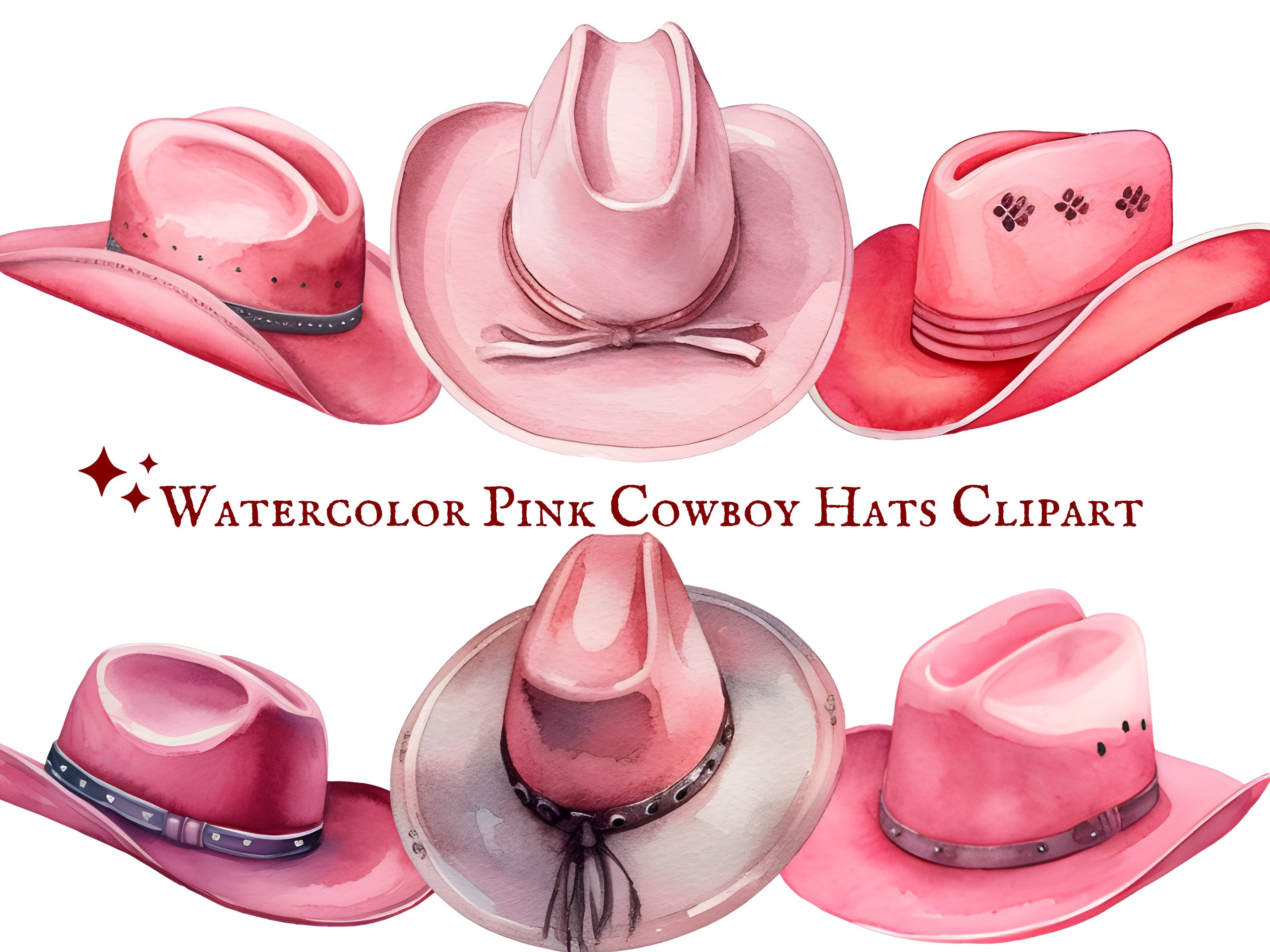 Watercolor Pink Cowboy Hats Clipart - 16 PNG Images - Cowboy Hat - Hats ...