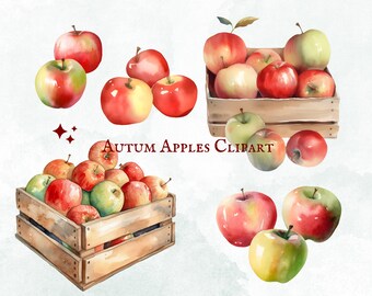 Watercolor Autumn Apples Clipart - 22 PNG Graphics - Instant Download - Commercial Use - Digital Art Collection