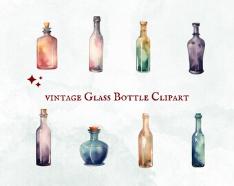 Vintage Glass Bottles Clipart - 28 PNG Images - Instant Download - Commercial Use - Potion Bottles - Fantasy Art - Witch Clipart