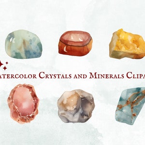 Watercolor Crystals and Minerals Clipart - 26 PNG Images - Instant Download - Commercial Use - Gems Clipart - Fantasy Art - Witch Clipart