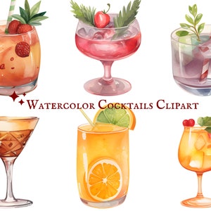 Clipart de coquetéis aquarela - 21 gráficos PNG - Download instantâneo - Uso comercial - Coleção de arte digital - Clipart de bebidas