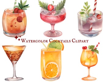 Clipart de coquetéis aquarela - 21 gráficos PNG - Download instantâneo - Uso comercial - Coleção de arte digital - Clipart de bebidas