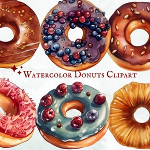 Watercolor Donuts Clipart - 30 PNG Graphics - Instant Download - Commercial Use - Digital Art Collection