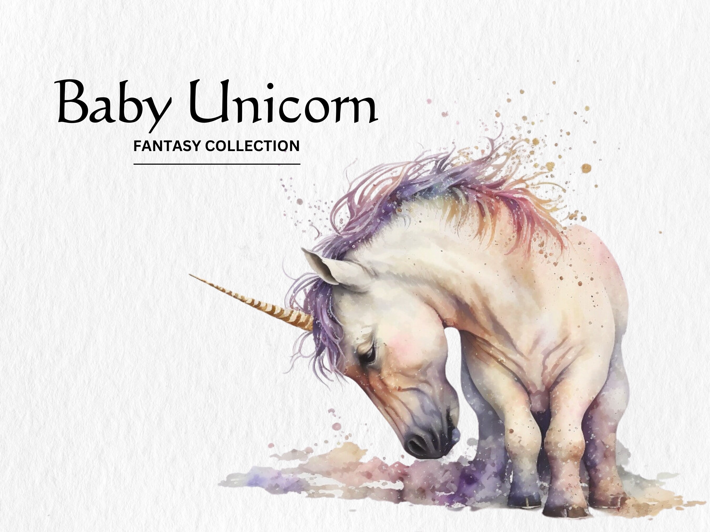 Watercolor Baby Unicorn Clipart – Fantasy PNG Bundle (digital Download ...