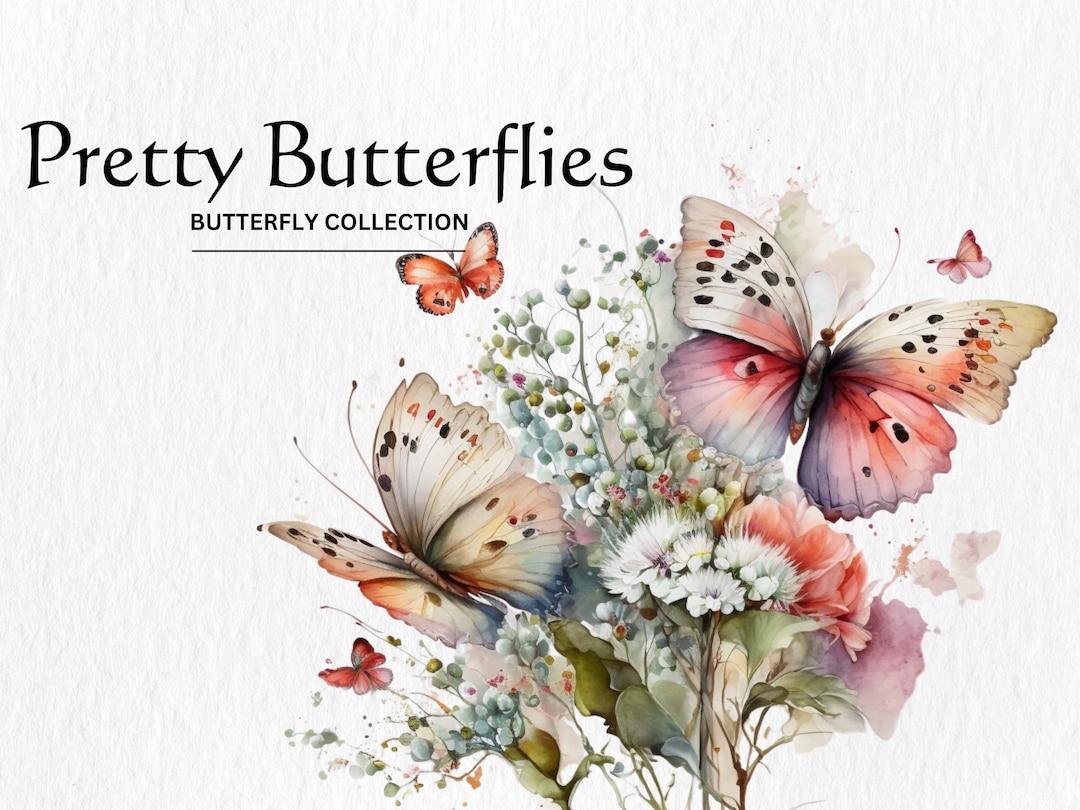 Watercolor Butterfly Clipart Bundle: Pretty PNG Graphics (commercial ...