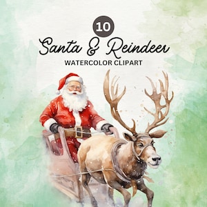 Christmas Santa & Reindeer Clipart - 10 High Quality PNGs - Digital Download, Card Making, Christmas Illustrations Instant Download