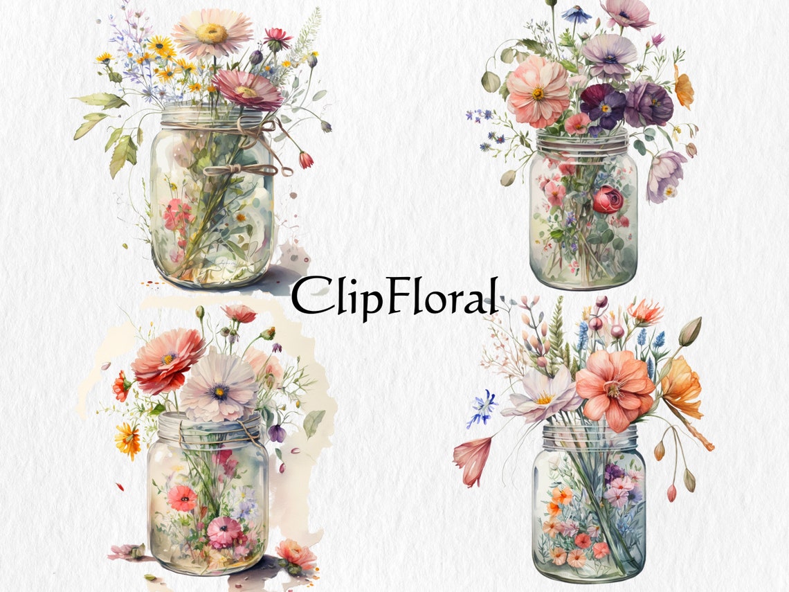 Watercolor Vase of Flowers Clipart Bundle 8 High Quality - Etsy