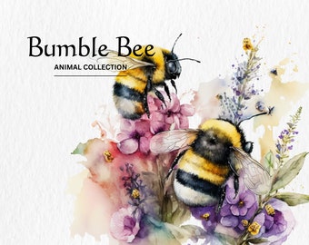 Watercolor Bumble Bee Clipart Bundle - watercolor bumble bee PNG format instant digital download for commercial use