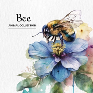 Cute Bee on Flower 14 PNG, Acquerello Clipart, Cute Baby Shower Graphics, Nursery Decor Wall Art, Clipart, Farm Animal, Uso commerciale