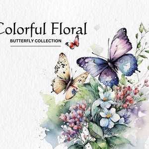Pacote de clipart de borboletas em aquarela - borboletas em aquarela coloridas florais 8 formato PNG download digital instantâneo para uso comercial