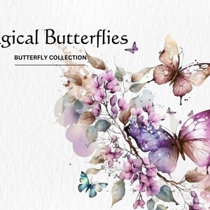 Borboletas mágicas 14 PNG, clipart aquarela, gráficos fofos de chá de bebê, arte de parede de decoração de berçário, clipart, animal de fazenda, uso comercial