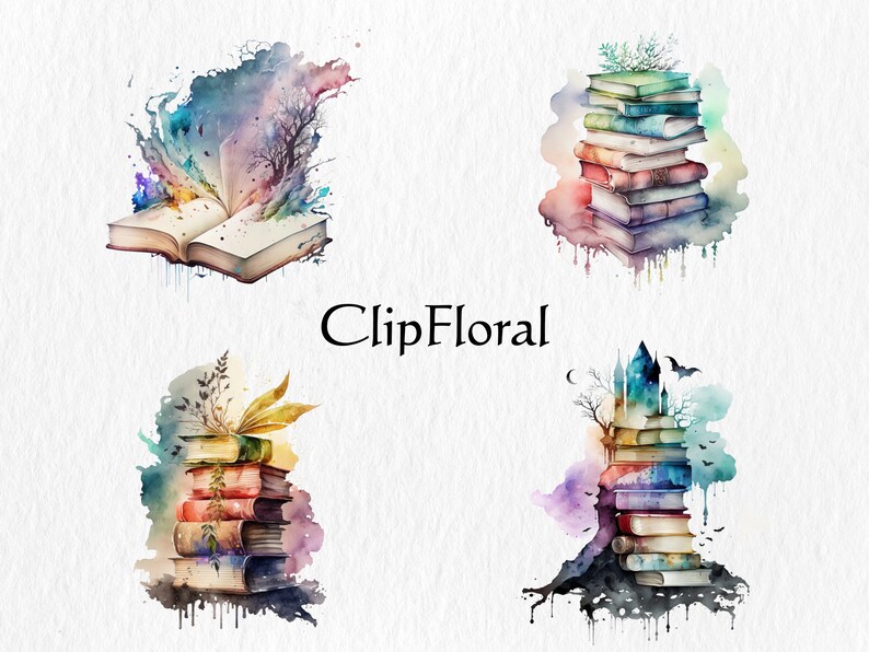 Watercolor Fantasy Book Clipart Bundle – Magical PNG Images (digital ...