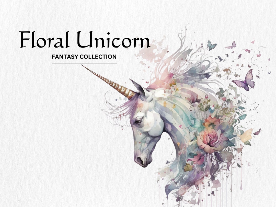 Watercolor Floral Unicorn Clipart Bundle – Fantasy PNG Graphics ...