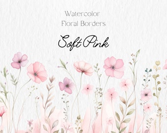 Clipart floral de acuarela: flores silvestres de color rosa suave (descarga digital PNG)