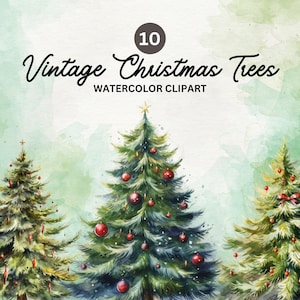 Clipart de sapin de Noël vintage - 10 PNG de haute qualité - téléchargement numérique, fabrication de cartes, illustrations de Noël téléchargement immédiat