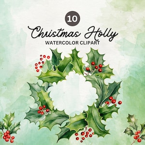 Clipart de azevinho de Natal - 10 PNGs de alta qualidade - download digital, criação de cartões, ilustrações de Natal Download instantâneo para uso comercial