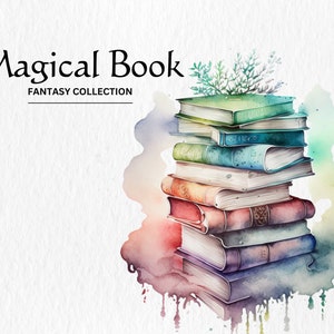Watercolor Magical Book Fantasy Clipart Bundle - watercolor magical books fantasy PNG format instant digital download for commercial use
