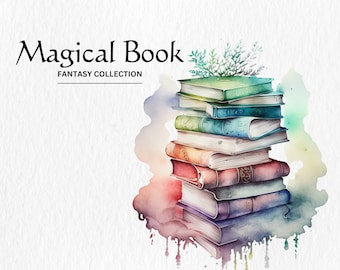 Watercolor Fantasy Book Clipart Bundle – Magical PNG Images (Digital Download)