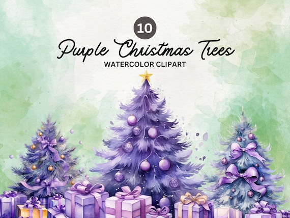 Purple Christmas Tree Watercolor Clipart (Digital Download)
