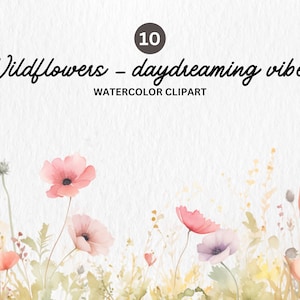 Flores silvestres - Clipart floral selvagem - Clipart floral - Clipart de bordas florais - Bordas pré-fabricadas - Clipart pré-fabricado - Clipart aquarela