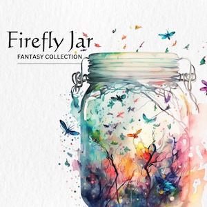 Watercolor Firefly Jar Fantasy Clipart Bundle - watercolor firefly jars fantasy PNG format instant digital download for commercial use