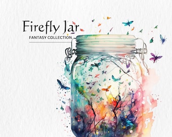 Watercolor Firefly Jar Clipart Bundle - Fantasy PNG (Digital Download)