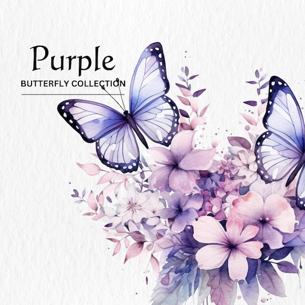 Aquarel vlinders paars Clipart bundel - aquarel vlinders paars 8 PNG formaat instant digitale download voor commercieel gebruik