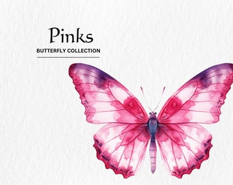 Watercolor Butterfly Clipart Bundle – Pink, Red, Lilac (PNG Digital Download)