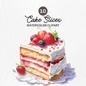 Tasty Cake Slice Clipart - clipart gâteau, clipart aquarelle imprimable, PNG de haute qualité, téléchargement numérique, artisanat en papier, journaux indésirables