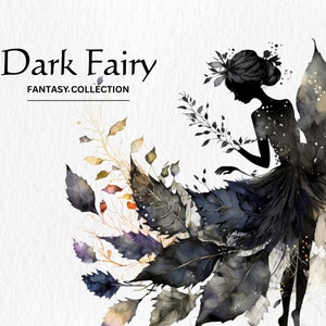 Acquerello Dark Fairy Fantasy Clipart Bundle - acquerello dark fairy fantasy formato PNG download digitale istantaneo per uso commerciale