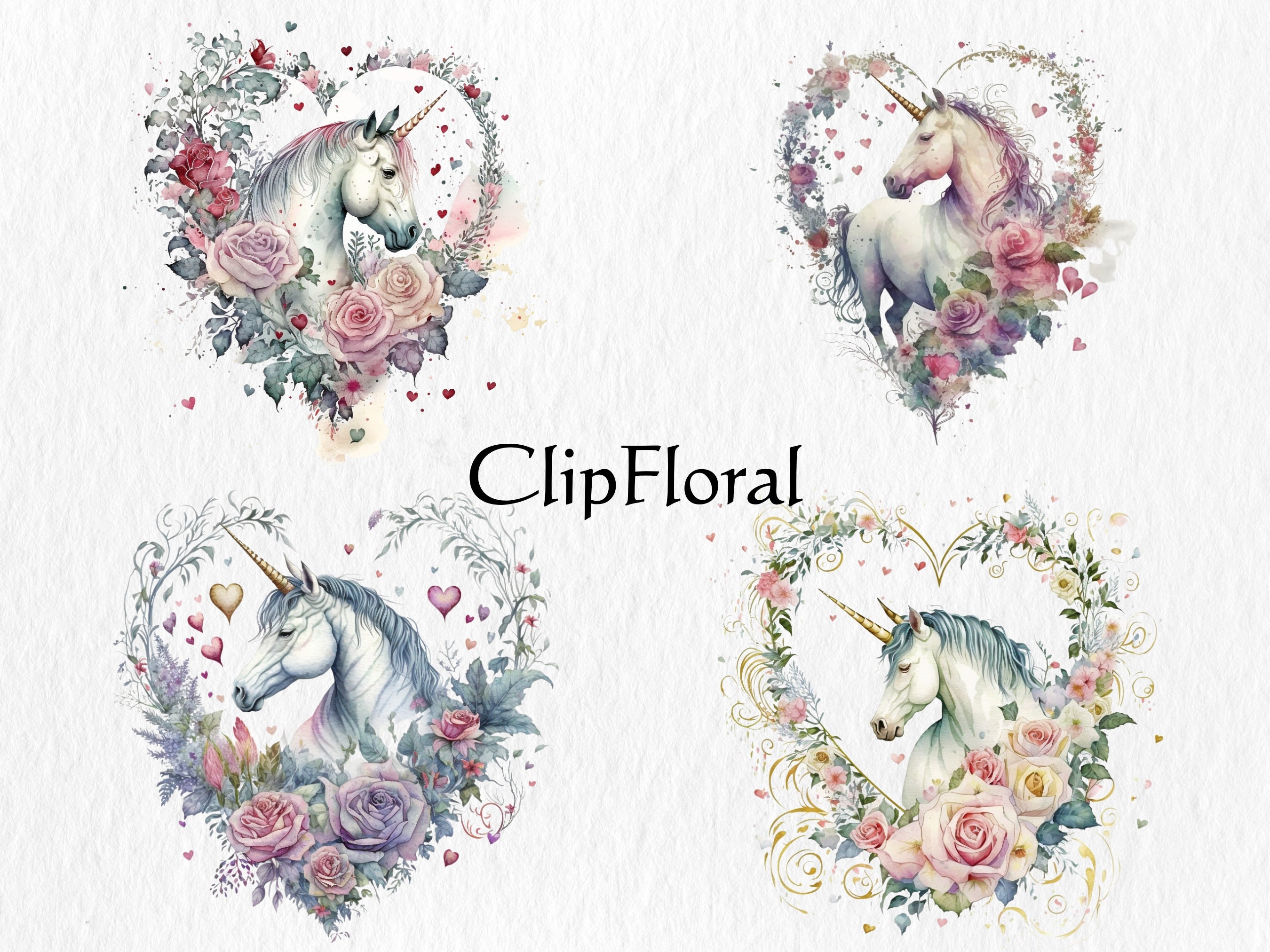 Watercolor Unicorn Clipart Bundle – Fantasy PNG Graphics (digital ...