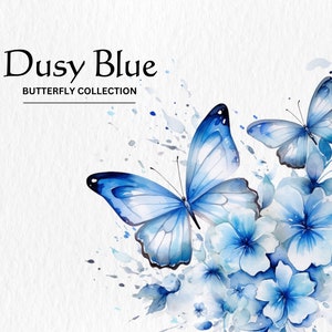 Watercolor Butterflies Dusty Blue Clipart Bundle - watercolor butterflies dusty blue 8 PNG instant digital download for commercial use