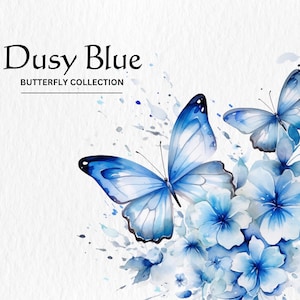 Aquarela Borboletas Dusty Blue Clipart Bundle - aquarela borboletas Dusty Blue 8 PNG download digital instantâneo para uso comercial
