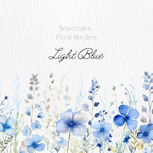 Aquarel Floral Clipart - Lichtblauwe bloemen png - Wildflowers bloemen clipart - Floral border set - Weide clipart - Digitale clipart PNG