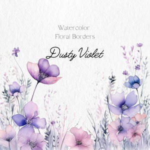 Aquarelle Floral Clipart - Dusty Violet fleurs png - Wildflowers floral clipart - Floral border set - Meadow clipart - Digital clipart PNG