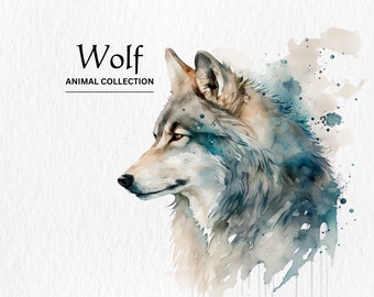 Watercolor Wolf Clipart Bundle - watercolor wolves PNG format instant digital download for commercial use