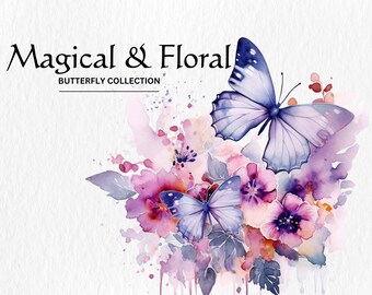 Clipart de mariposas en acuarela: Paquete de PNG florales (descarga digital)
