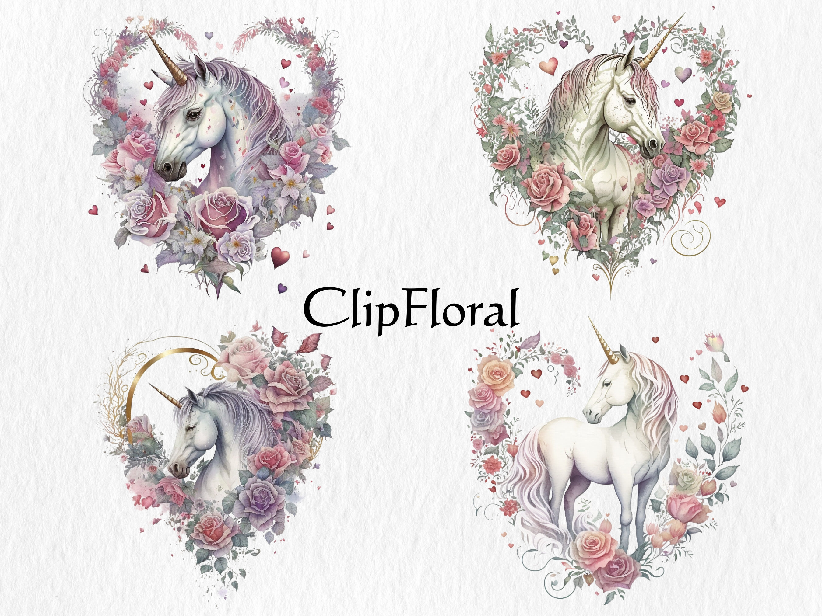 Watercolor Unicorn Clipart Bundle – Fantasy PNG Graphics (digital ...