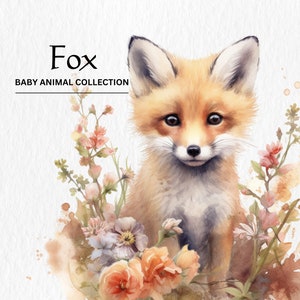 Baby Fox clipart, 8 hoge kwaliteit PNG's, aquarel illustratie, kinderkamer kunst, digitale download, schattige dieren clipart, digitale papier ambachtelijke