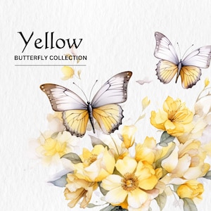 Pacote de clipart amarelo de borboletas aquarela - borboletas aquarela amarelas 8 download digital instantâneo em formato PNG para uso comercial