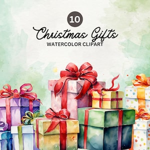 Christmas Gifts Clipart - 10 High Quality PNGs - Digital Download, Card Making, Christmas Illustrations Instant Download Commerical Use