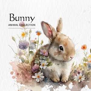 Watercolor Bunny Clipart Bundle - watercolor bunnies PNG format instant digital download for commercial use