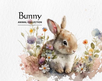 Watercolor Bunny Clipart Bundle - watercolor bunnies PNG format instant digital download for commercial use